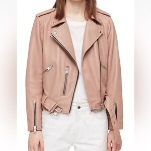 All Saints Blush Lambskin Leather Biker Jacket